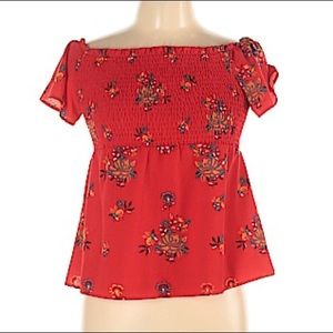 Short sleeve red orange sold shoulder top